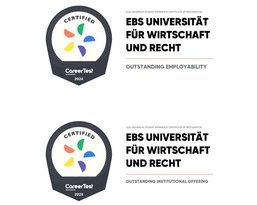 Zertifikat der EBS Universität für Wirtschaft und Recht, das die herausragende Beschäftigungsfähigkeit und das herausragende institutionelle Angebot für das Jahr 2024 bescheinigt.