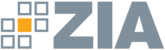 Logo der ZIA mit einem orangefarbenen Quadrat in der Mitte und grauen Kästchen, die eine moderne, geometrische Anordnung bilden.