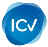 Logo mit den Buchstaben "ICV" in Weiß auf blauem Hintergrund, umgeben von einer blauen, kreisförmigen Form.