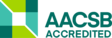 AACSB-accredited logo featuring geometric shapes in shades of green and blue.